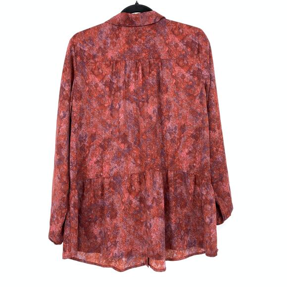 Logo By Lori Goldstein Blouse Women's Sz S Button Front Long Sleeve Red Purple - Picture 2 of 6